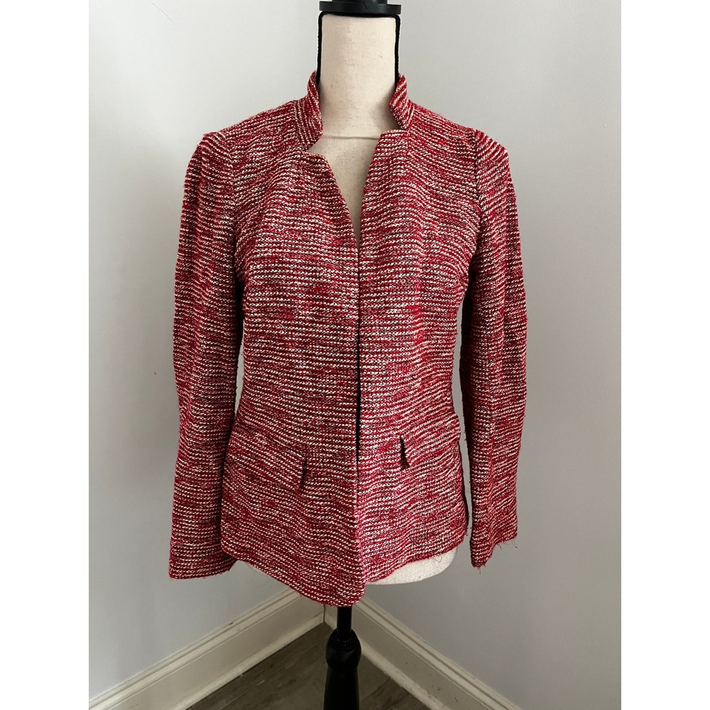 Talbots Red Tweed Open Front Blazer 8P Tailored Office Chic Preppy Minimalist
